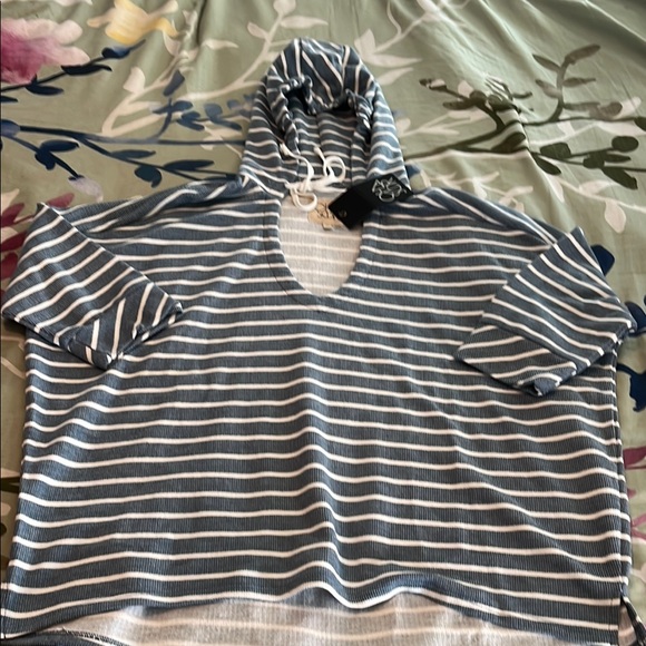 Striped Blue and White Hoodie - Picture 1 of 7